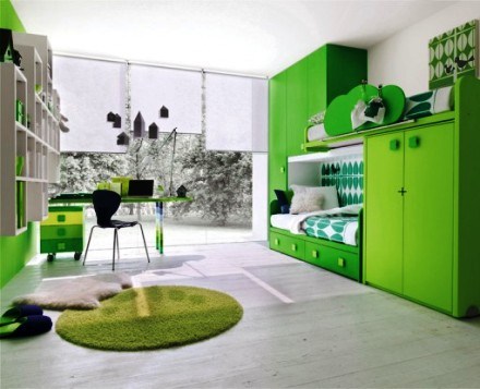 -Thiết kế phòng trẻ với tông màu xanh lá